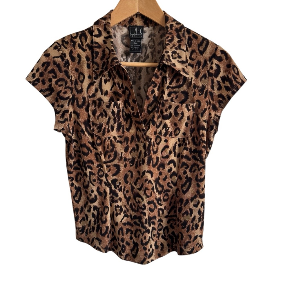 INC International Concepts Women's Leopard Print Blouse Top Petite Small